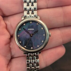 Fossil Silver Watch with Iridescent/Marbles Face